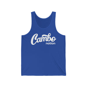 Cambo Nation Script White Font | Unisex Jersey Tank